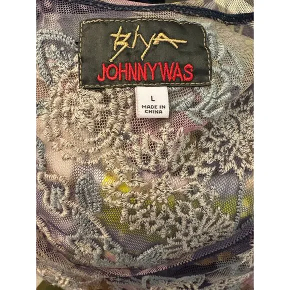 Johnny Was Biya Dress Black Floral Embroidered Mesh Maxi. Size Large - Picture 2 of 10